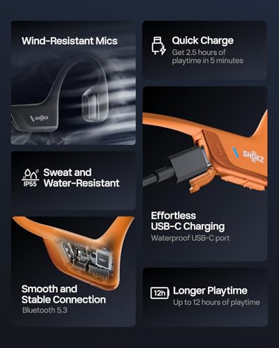 SHOKZ New OpenRun Pro 2 - Open-Ear, Bone Conduction Sport Headphones - with Reflective Strip - Sweat Resistant, Workout Headphones - Secure, Wireless, Comfortable Fit-Deep Bass and Smart Mic App