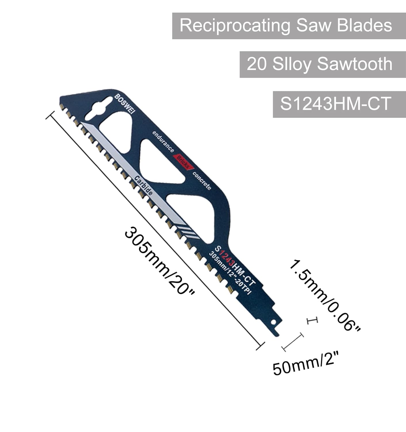 Reciprocating Saw Blades, for Cutting Aerated Concrete, Glass Fiber Reinforced Plastic, Epoxy Resin, Red Brick and Fiber Cement, Demolition Masonry Concrete Saw Blades 12-305mm