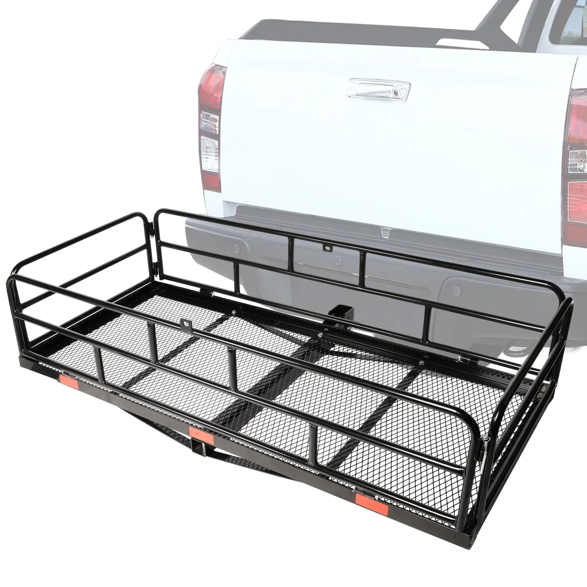 60" X 24" X 14" Folding Hitch Mount Cargo Carrier, 500lb Heavy Duty Capacity Rear Cargo Luggage Rack Basket, Foldable Hitch Mount Cargo Trailer Fits 2" Receiver for Car SUV Camping Traveling
