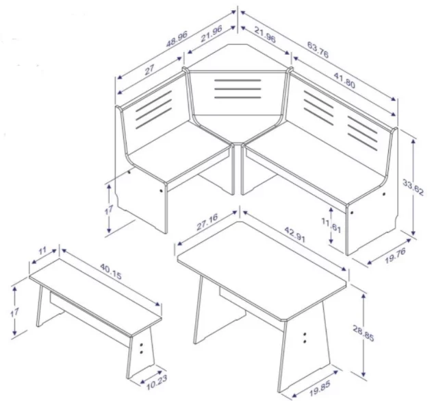 Linon Wickford Corner Dining Breakfast Nook Set with Storage, Table, and Bench, Seats 5-6, Natural Finish