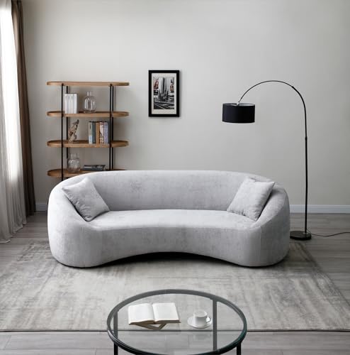 Minimalist Curved Sofa, 3 Seater, Chenille Velvet Fabric Upholstered Sofa, Tight Curved Back Velvet Cloud Couch for Living Room Apartment Office (Light Gray)