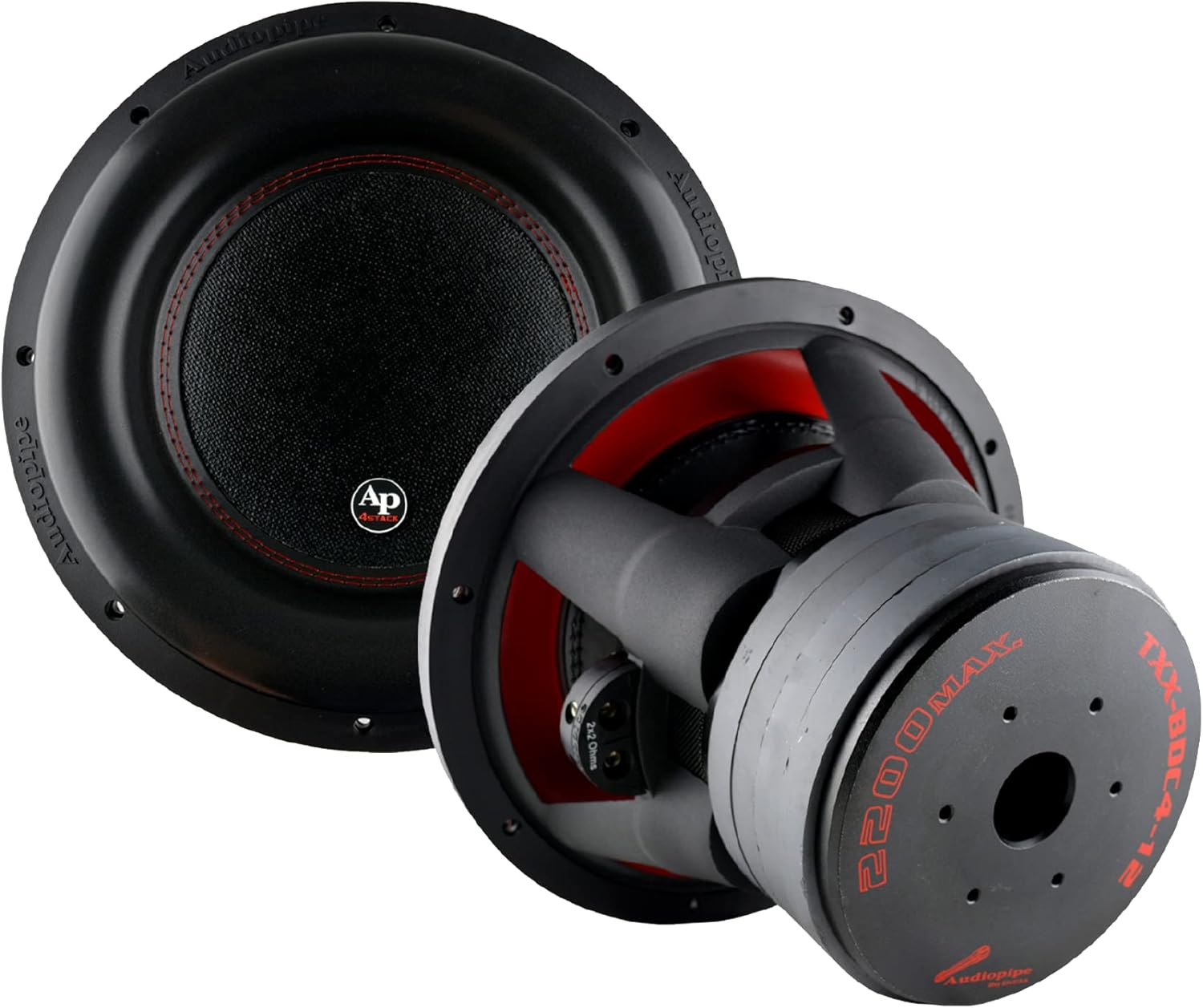 AudioPipe TXX-BDC4-12D 12 Inch 2,200 Watt High Performance Powerful Dual 2 Ohm DVC Vehicle Car Audio Subwoofer Speaker System, Black