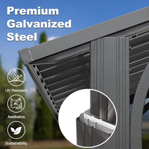 Domi 8x5FT Hardtop Grill Gazebo, Outdoor BBQ Gazebo with 2 Side Shelves and Bottle Opener, Outdoor Grill Canopy with Galvanized Steel Double Roof for Patio Lawn Backyard Deck, Brown