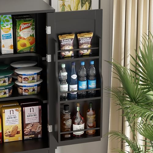 VOWNER Kitchen Pantry Cabinet with 4 Doors and 1 Drawer, Tall Storage Cabinet with Adjustable Shelves, Freestanding Cupboard for Kitchen, Dining Room and Living Room (White)