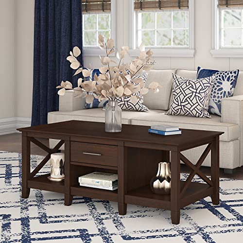 Bush Furniture Key West Coffee Table with Storage with Aged Bronze Hardware | Center Counter for Living Room, 47Wx24Dx18H, Bing Cherry