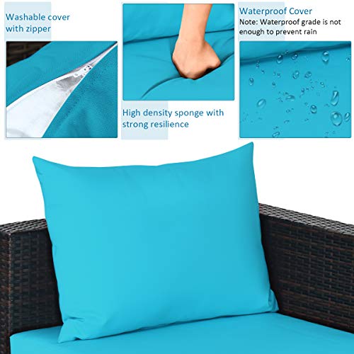 Tangkula 5 Piece Outdoor Patio Furniture Set, Sturdy Frame and Weight Capacity Up to 360 Pound, Wicker Sectional Sofa Set with Glass Top Coffee Table, Porch Garden Poolside Furniture for 4 (Turquoise)