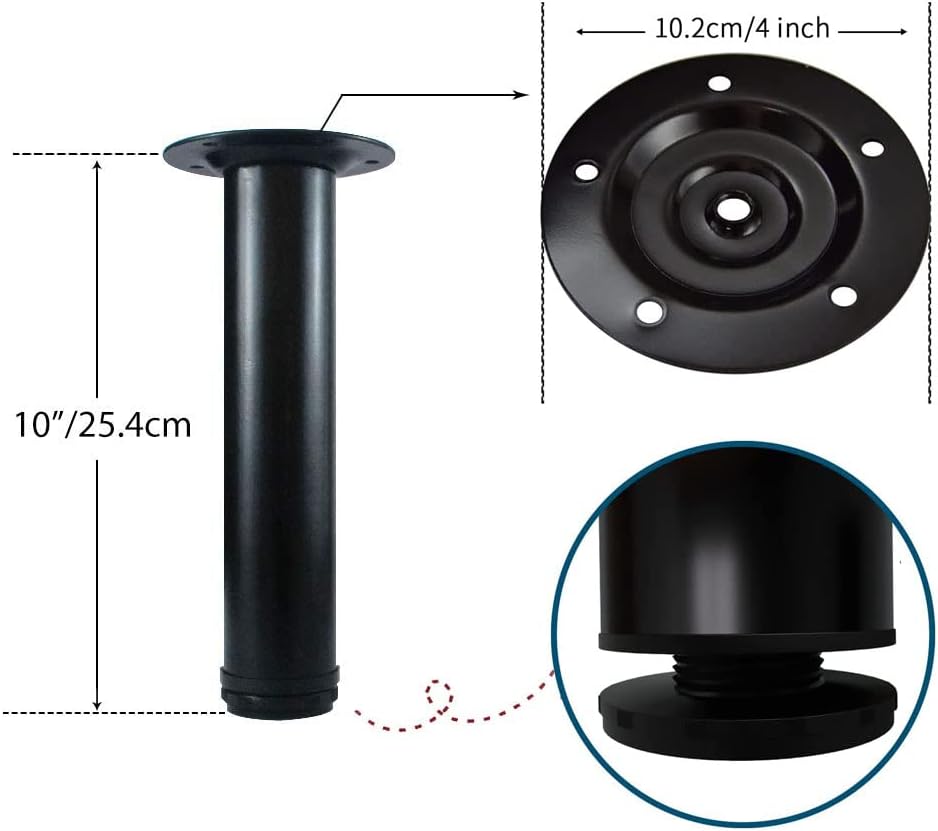 28 Inch Adjustable Table Legs, Black Legs for Desk, Sturdy Pipe Table Legs for Dining Table, Computer Table, ( Set of 4 )