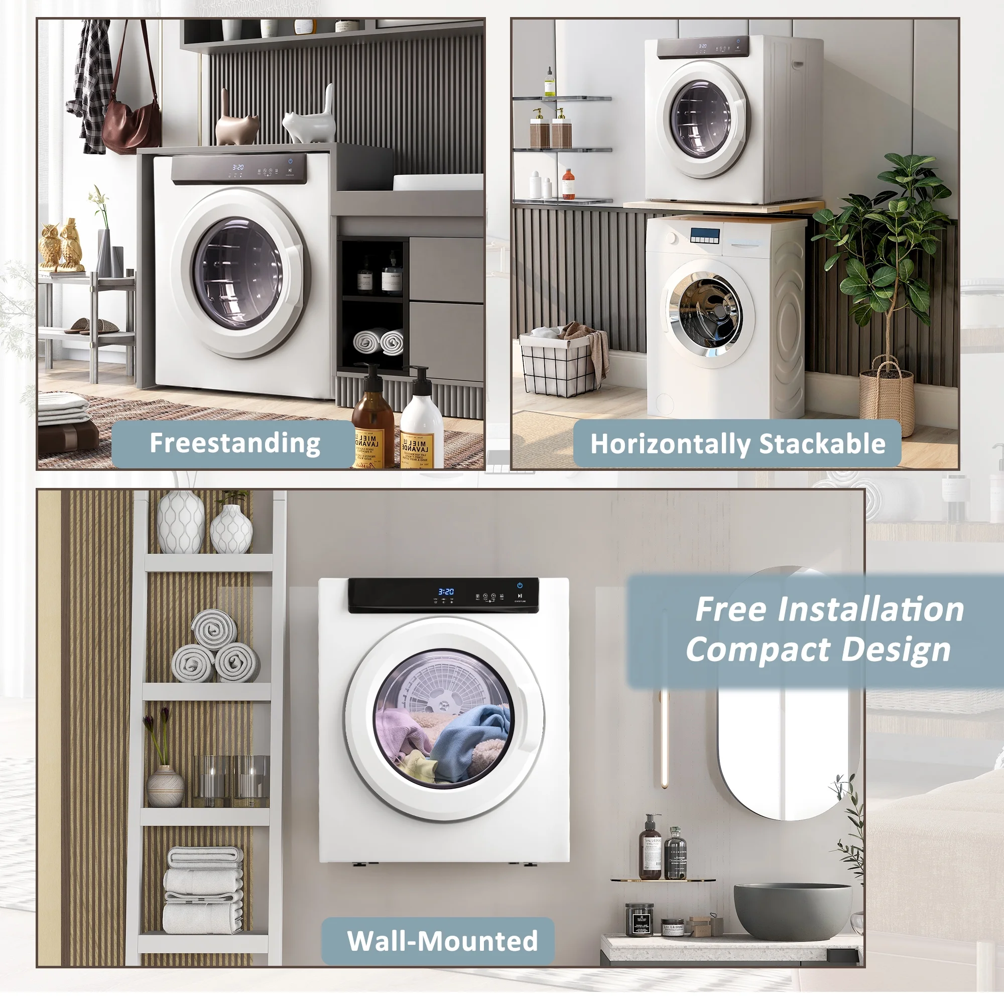 CoSoTower Electric Portable Clothes Dryer, Front Load Laundry Dryer With Touch Screen Panel And Stainless Steel Tub For Apartments, Dormitory, And Rvs