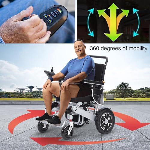 12 Miles Long Travel Range, Electric Wheelchair for Adults Folding Control Intelligent Power Wheelchairs Lightweight All Terrain Motorized Wheelchair for Seniors Portable