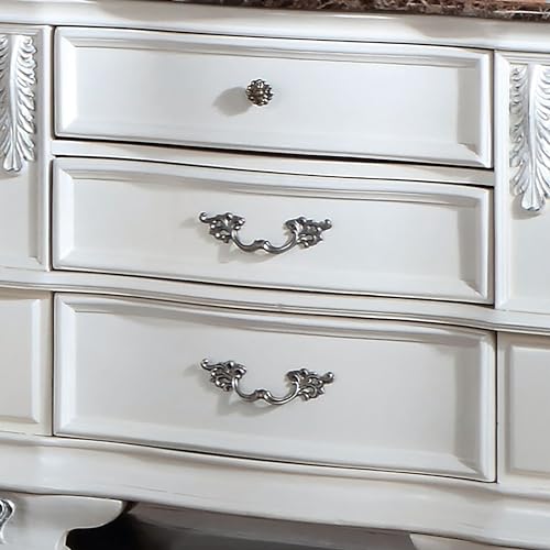 Furniture of America Clairibel Wood 5-Piece Bedroom Set, King-Size Bed with Button-Tufted Headboard, Marble Top Nightstand and Dresser & Dovetail Drawers, Box Spring Required, Pearl White
