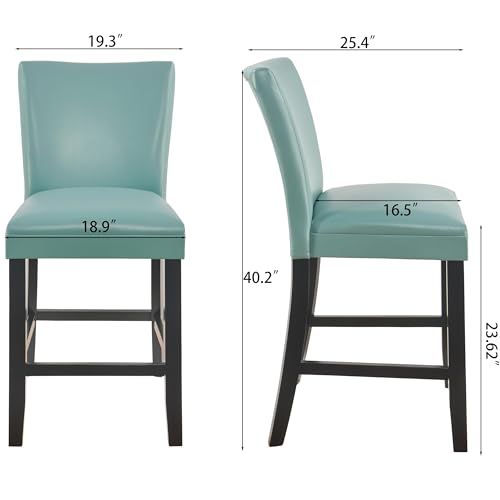 Set of 2 Bar Stools with Back, Faux Leather 25" Counter Height Bar Stools, Upholstered Chairs for Dining Room Kitchen Restaurant, Red ZBY-1331-RD