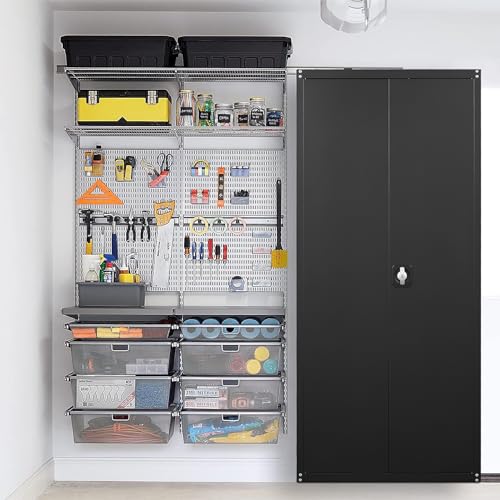 GREATMEET Metal Storage Cabinet with Locking Door and 4 Adjustable Shelves,70.8" H Lockable Steel Storage Cabinet for Home,Office,School Black