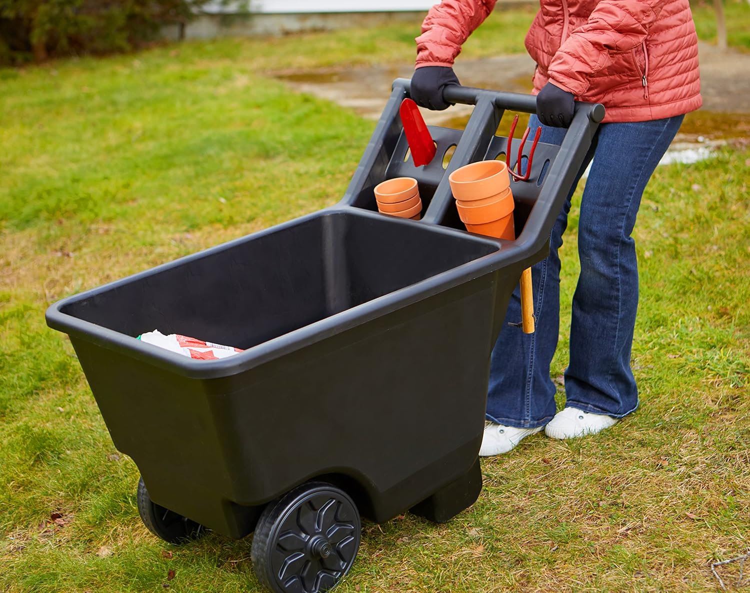 Mighty Tuff Yard Cart, Heavy Duty Wheeled Large Capacity Cart, 4.5 Cubic Feet, 200-pound Capacity Black