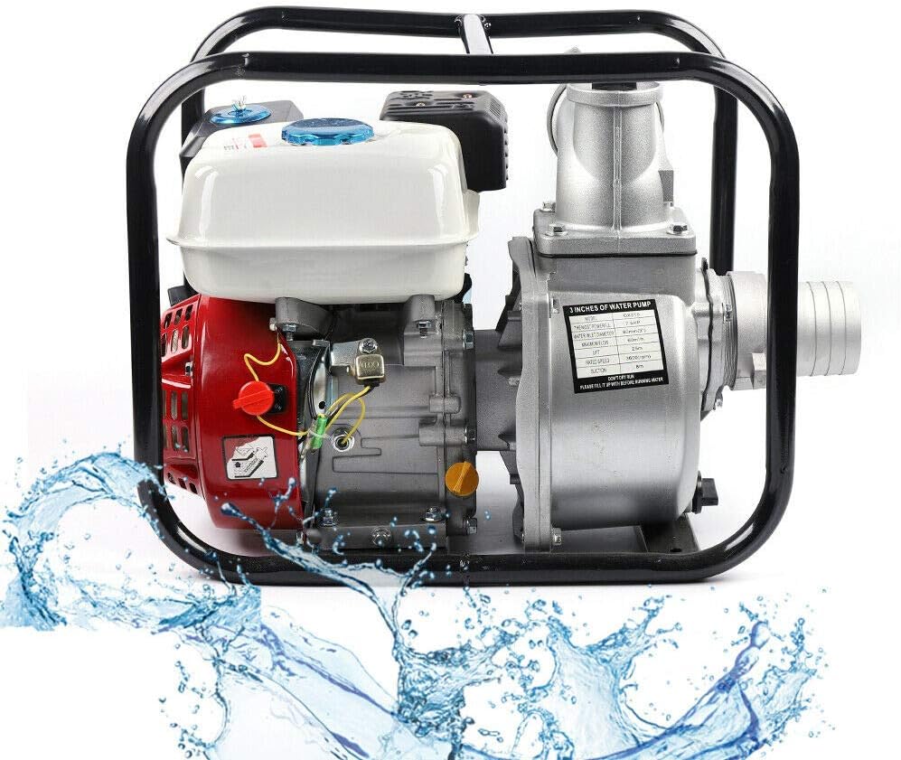 VPABES Gasoline Water Pump 3 Inch 210CC 4 Stroke 7.5HP Petrol Water Transfer High Pressure Pump for Irrigation Pool, Landscaping or Gardening Irrigation