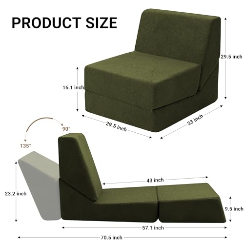 3-in-1 Folding Sofa Bed, Foldable Sofa Chair with Memory Foam for Small Space, Fold Out Couch Bed for Living Room, Floor Couch Bed for Bedroom, Pink
