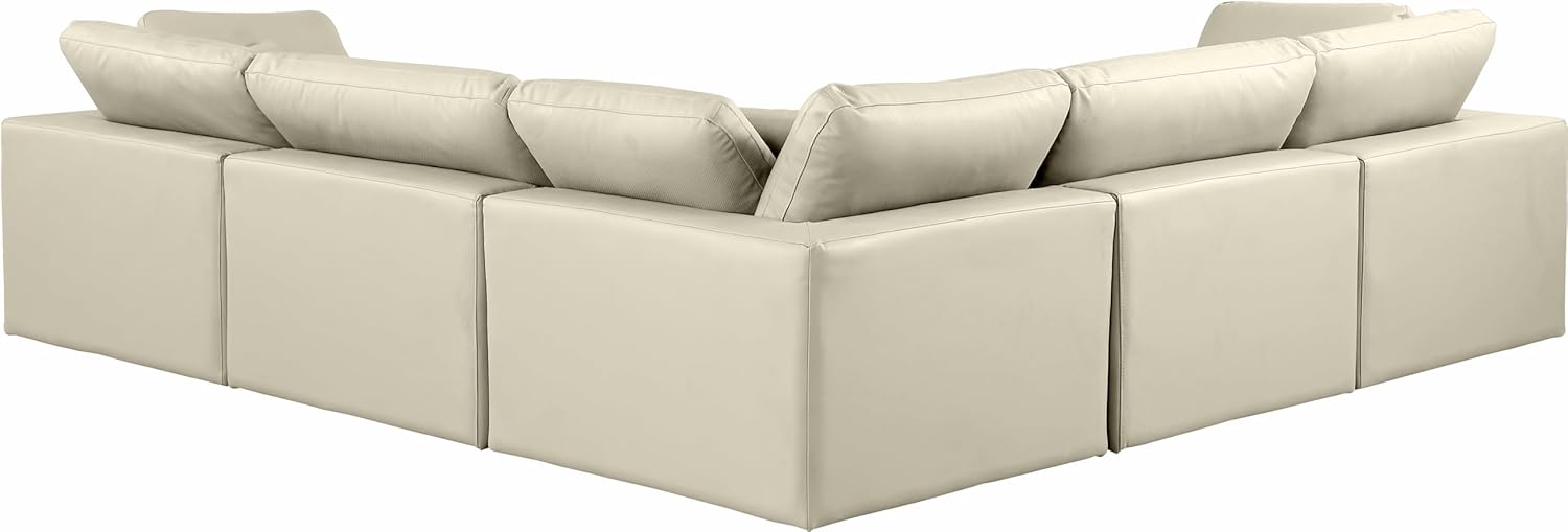 Meridian Furniture Comfy Collection Modern | Contemporary Upholstered Modular Sectional, Soft Vegan Leather, Fiber-Filled, 120" W x 120" D x 35" H, Cream