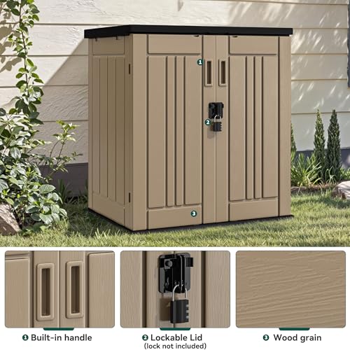 YITAHOME Outdoor Storage Cabinet with 2 Shelves, Waterproof Resin Horizontal Tool Shed, Lockable 15 cu. ft. Storage Shed for Patio, Garden, Yard, Dark Gray