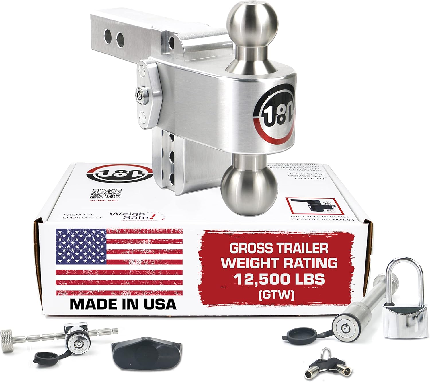 180 HITCH LTB8-2 Aluminum Adjustable 8" Drop, Stainless Steel Ball for 2" Receiver 12,500 GTW