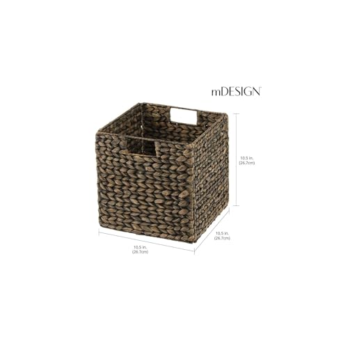 mDesign Natural Woven Hyacinth Cube Organizer Basket with Handles - Storage for Kitchen Cabinet or Pantry Shelf, Perfect for Cubby Storage Units, Holds Snacks or Small Appliances, 8 Pack, Black Wash