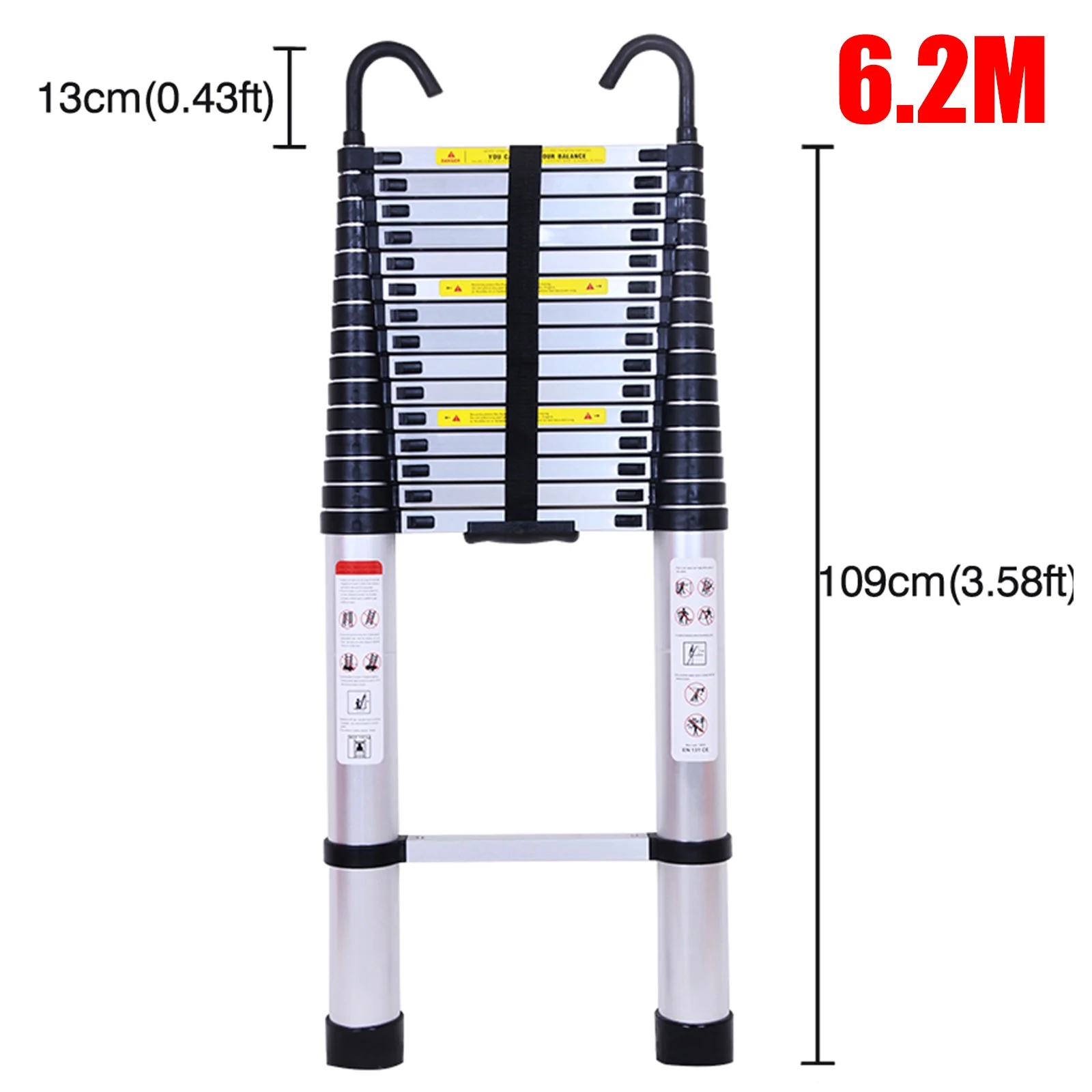 Telescoping Ladder 6.2M/20ft Aluminum Extension Folding Ladder with 2 Hooks SALE