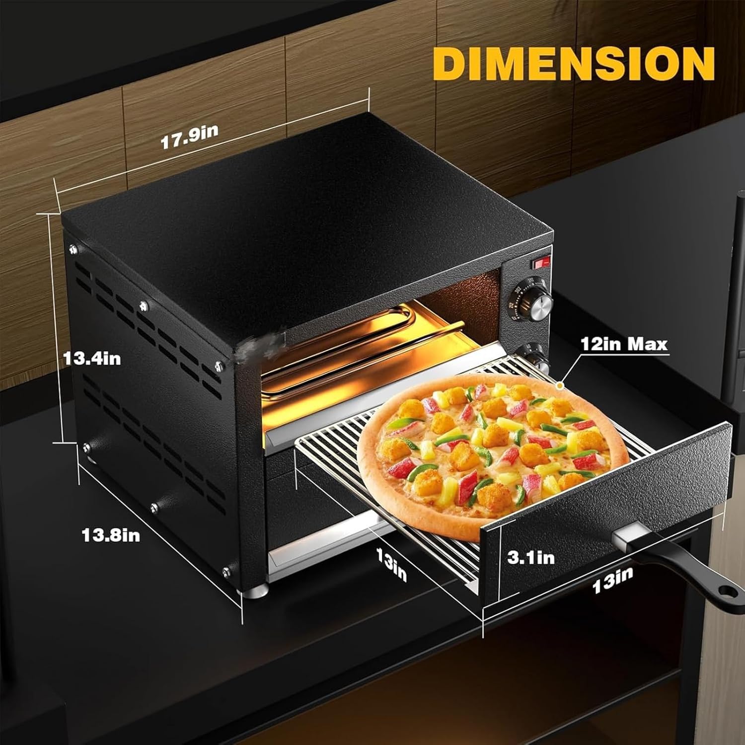 Electric Pizza Oven, Countertop Pizza Oven Electric Indoor Pizza Oven Commercial Stainless Steel 2-Layers Pizza Cooker with Timer for Home Restaurant