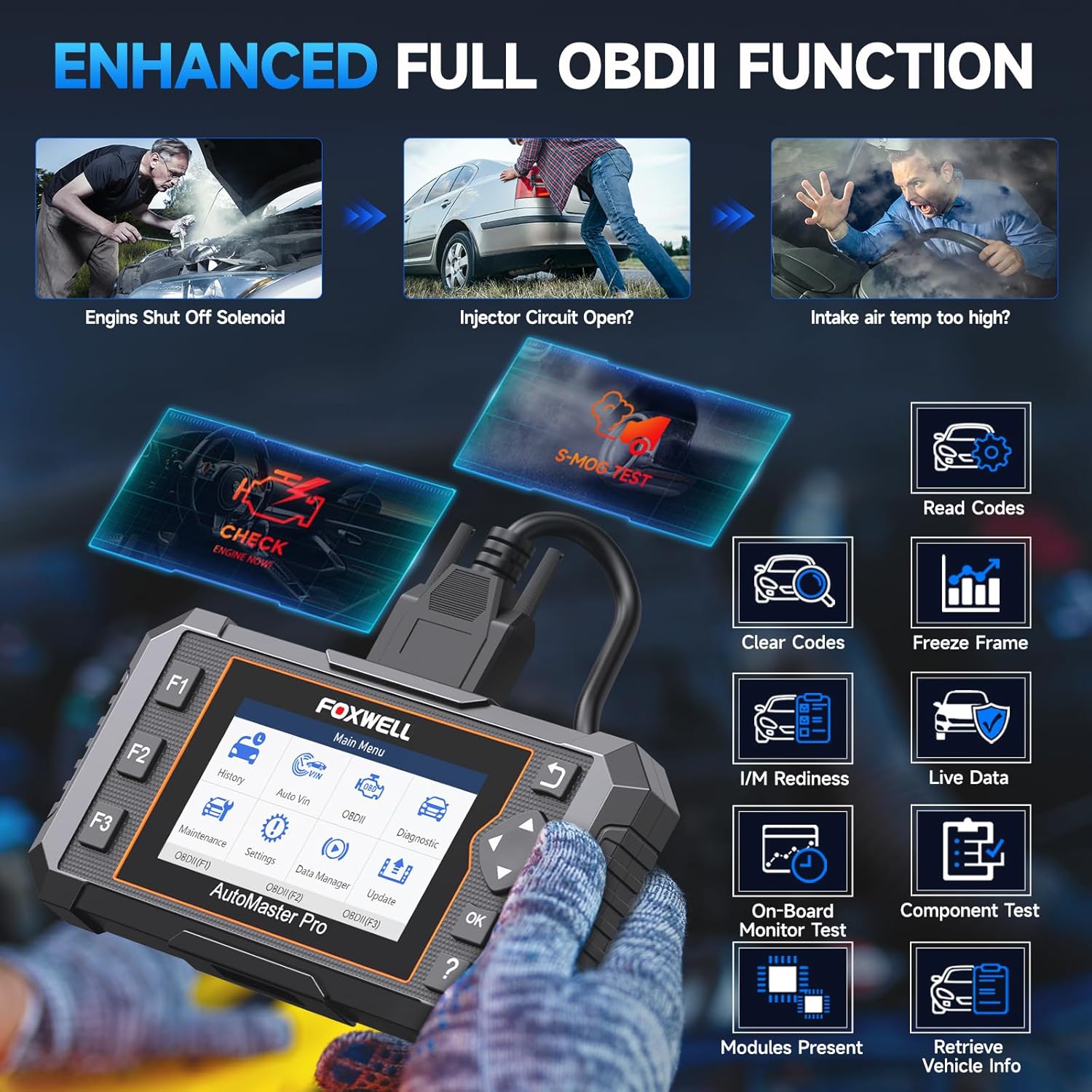 2024 Newest FOXWELL NT614 Elite OBD2 Scanner with 5 Resets ABS Bleeding/SAS Calibration/Oil/EPB/Throttle, Upgrade of NT604 Code Reader Scan Tools, ABS SRS Engine Transmission Battery Test Car Scanner