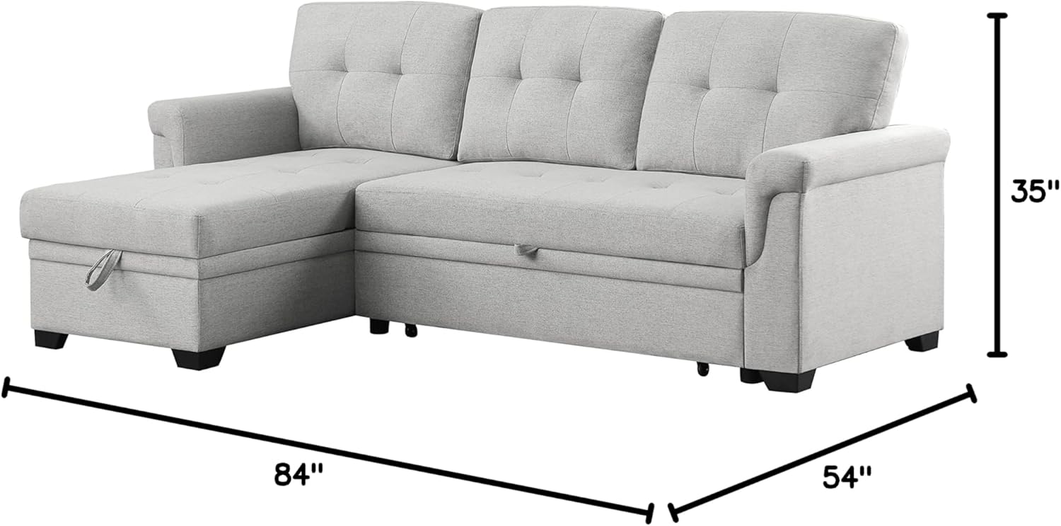 FANYE L-Shaped Linen Tufted Upholstered Reversible Sleeper Sectional Sofabed Modern Corner Convertible Sofa with Pull Out Sleep Couch Bed,Storage Chaise Daybed and Padded Armrest, 84.0", Light Gray