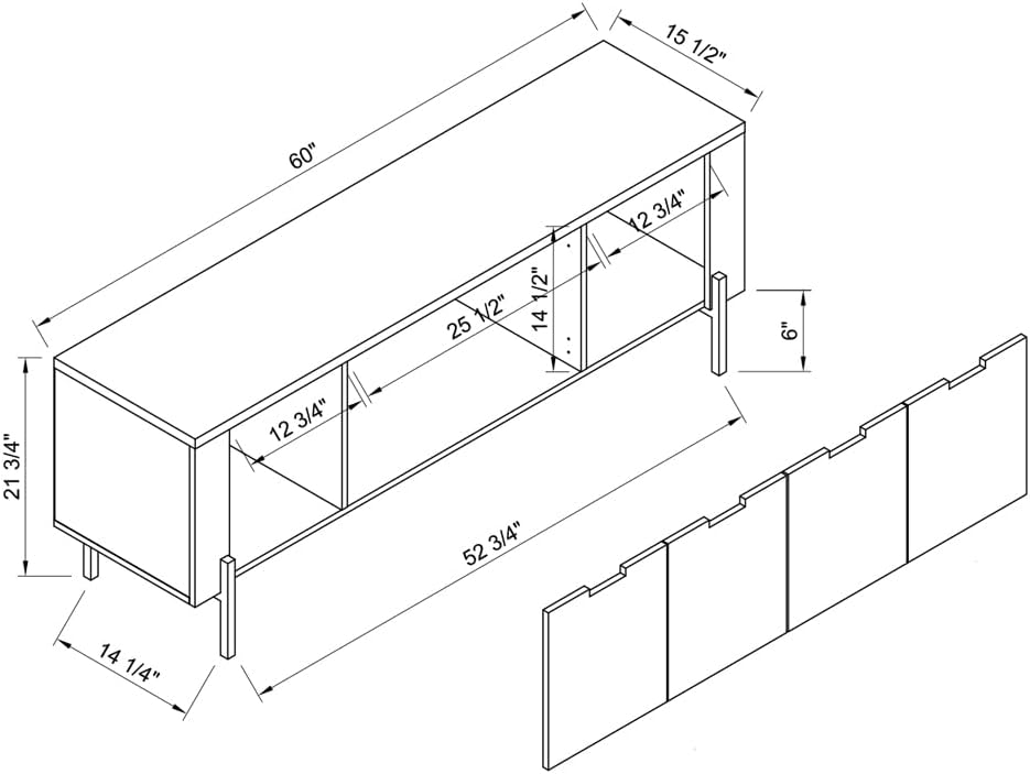 60" Two- Toned TV Stand with Four Cabinet Doors, Storage Cabinet -White & Distressed Grey