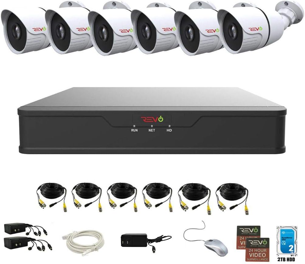 REVO America Hybrid 8Ch. 2TB HDD DVR Video Security System, 6 x 1080p Indoor/Outdoor IR Bullet Cameras - Remote Access via Smart Phone, Tablet, PC & MAC (RUH81B6G-2T)