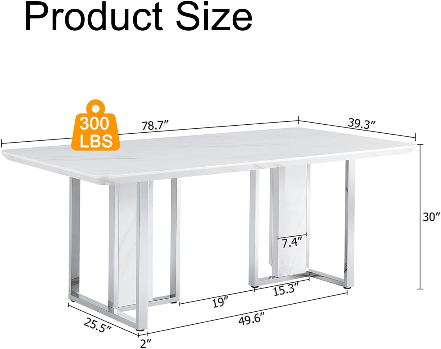 79 Inch Faux Marble Dining Table, White Rectangular Kitchen Dining Table, 1.8 Inch Thick Mid Century Modern Dining Table, Luxury Dining Table for Living Room Kitchen, Office