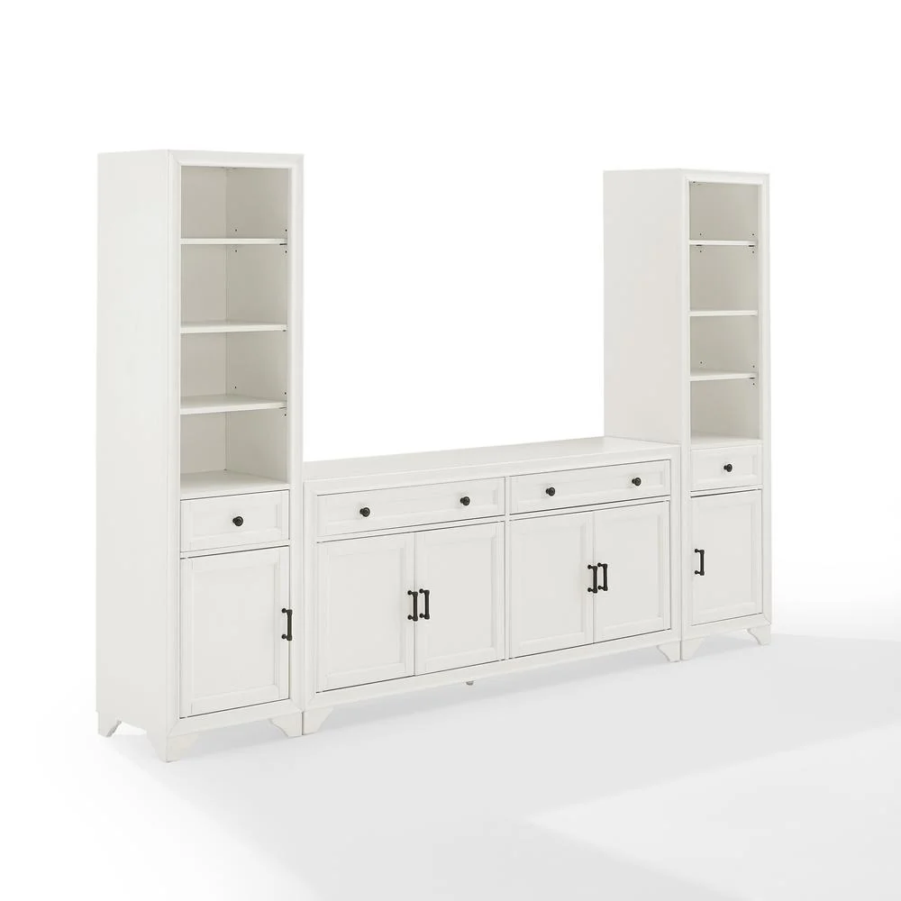 Crosley Furniture Tara 3PC Entertainment Center/Sideboard and Bookcases in White