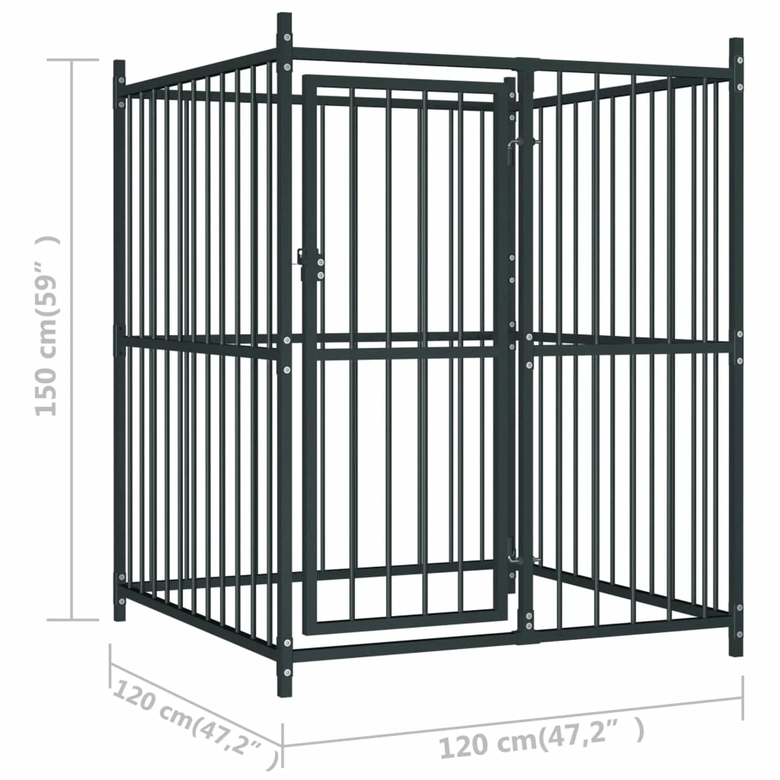 Dcenta Outdoor Dog Kennel Cage Heavy Duty Galvanized Steel Pet Run House with Shelter Cover Bar Sidewalls Fence Playpen for Backyard Garden 47.2" x 47.2" x 59 Inches (L x W x H)