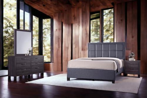 5PC Queen Bedroom Furniture Sets with Queen Bed, Dresser, Mirror, Nightstand in Grey (5PC, Grey Fabric)