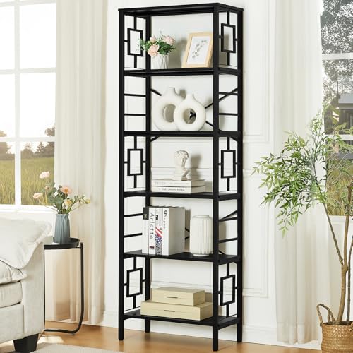 HOMISSUE Tall Bookshelf, Industrial 6-Tier Bookshelf with Unique Design, Open Bookshelves and Bookcases,Black