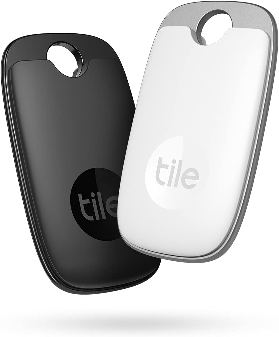 Tile Pro (2022) 2-Pack (Black/White). Powerful Bluetooth Tracker, Keys Finder and Item Locator for Keys, Bags, and More; Up to 400 ft Range. Water-Resistant. Phone Finder. iOS and Android Compatible.