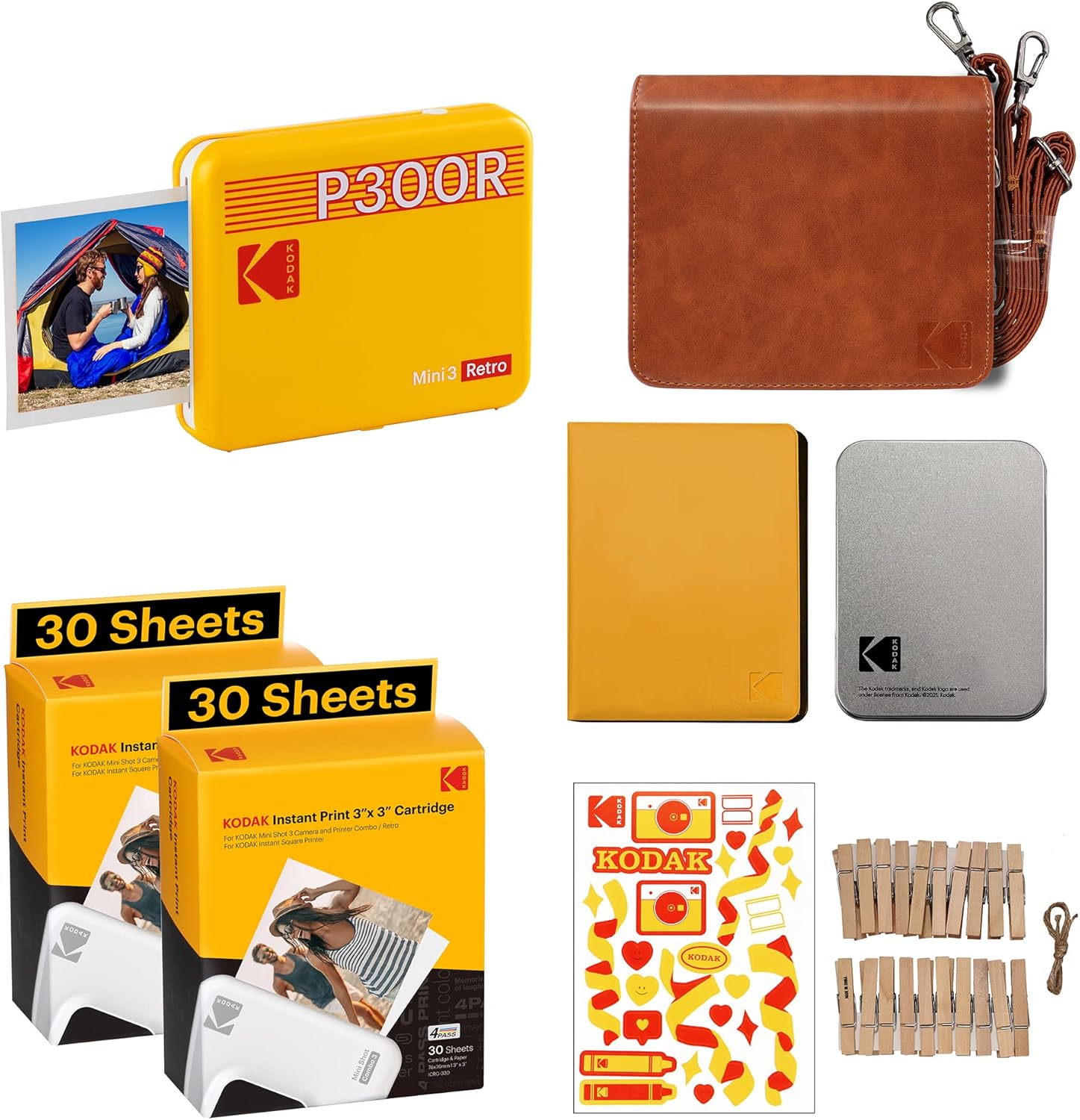 Kodak Mini 3 Retro 3x3” Portable Photo Printer, Compatible with iOS, Android & Bluetooth Devices, Real Photo: 4Pass Technology & Laminating Process, Print Photos - Black