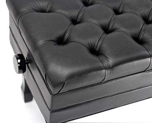 Griffin Genuine Leather Adjustable Piano Bench Black Solid Wood Vintage Style & Heavy-Duty Ergonomic Keyboard Stool | Cushion Seat with Storage Space | Home Vanity Bench or Musicians Guitar Chair