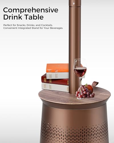 50,000 BTU Patio Heater for Outdoor Use With Adjustable Heat Focusing Top, Propane Patio Heater with Wheels, Stainless Steel Burner for Porch Garden Commercial Residential, Dark Brown