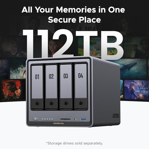 UGREEN NASync DXP4800 Plus 4-Bay Desktop NAS, Intel Pentium Gold 8505 5-Core CPU, 8GB DDR5 RAM, 128G SSD, 1 * 10GbE, 1 * 2.5GbE, 2 * M.2 NVMe Slots, 4K HDMI, Network Attached Storage (Diskless)