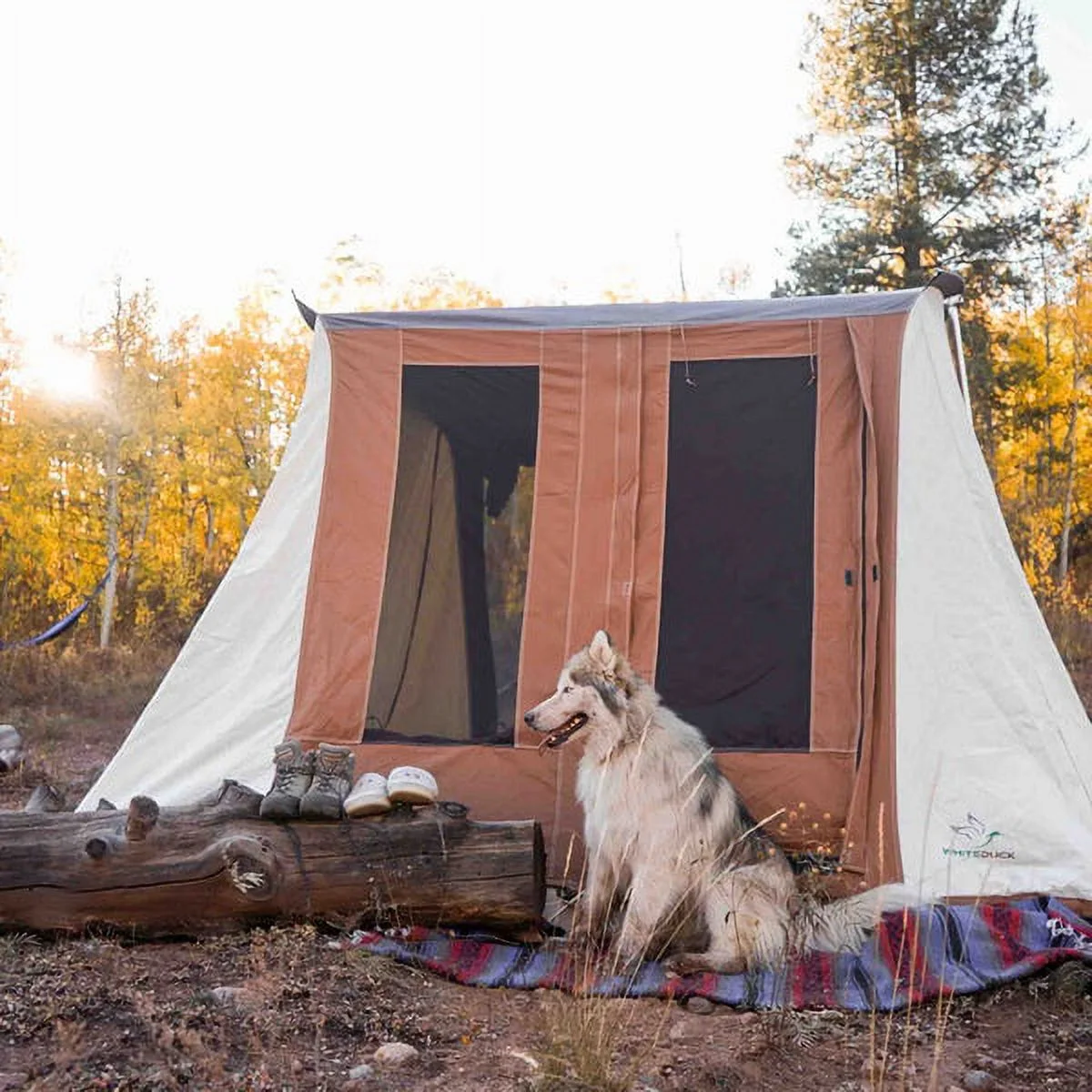 WHITEDUCK Prota Basic Canvas Cabin Tent | Flex-bow Camping Tent 10'x10' Cabin Style for 4 Person in Brown Color - Waterproof
