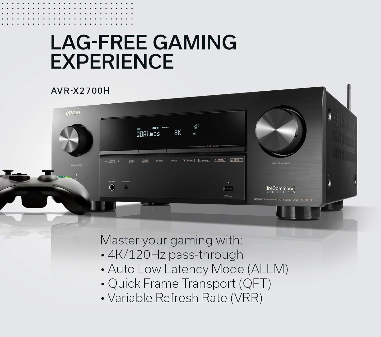 Denon AVR-X2700H 8K Ultra HD 7.2 Channel (95 Watt X 7) AV Receiver 2020 Model - Built for Gaming, Music Streaming, 3D Audio & Video, Alexa + HEOS