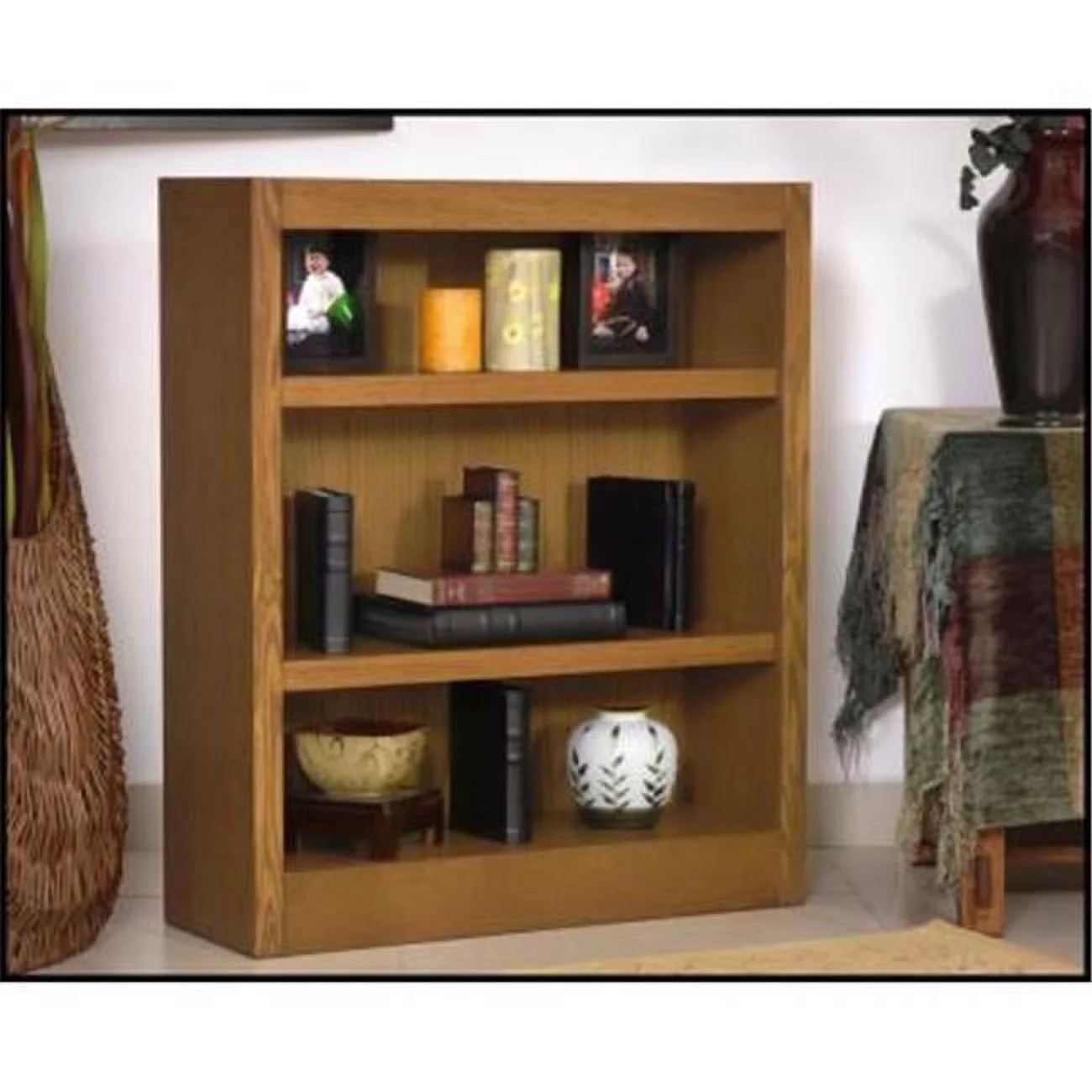 Single Wide Bookcase, Dry Oak Finish 3 Shelves
