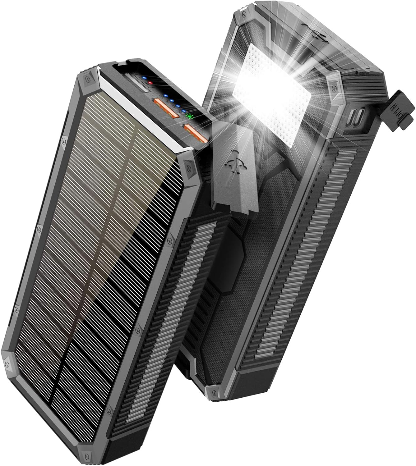 Solar Charger 30000mAh, Solar Power Bank, PD 18W QC 3.0 Quick Charge with 4 Outputs Dual Inputs USB Type C, External Backup Battery Huge Capacity Phone Charger for iOS and Android (Orange) Pack of 2