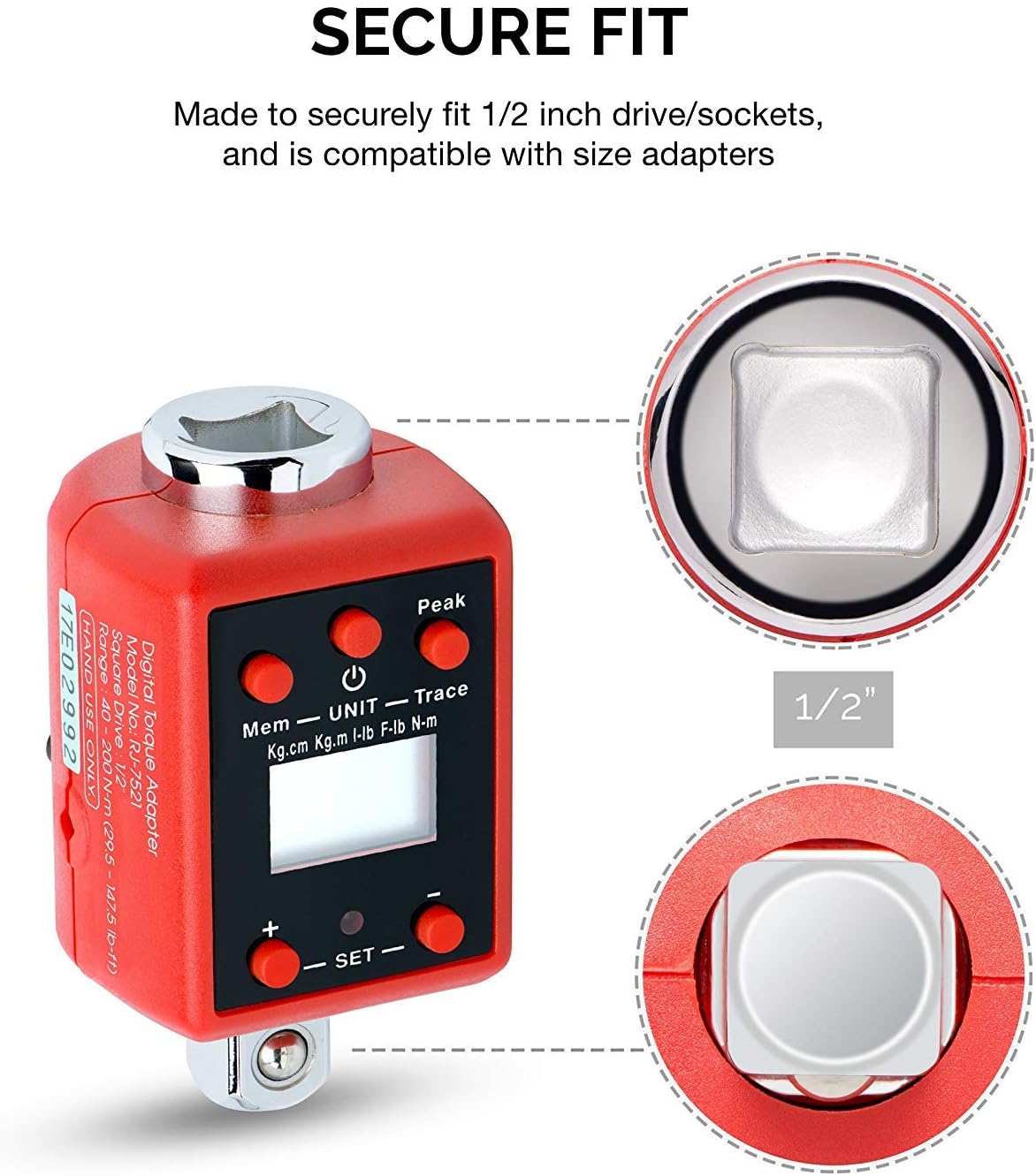 Neiko 20741A Digital Torque Adapter, 1/2" Drive | 29.5-147.5 Foot-Pound | Audible Alert Pack of 2