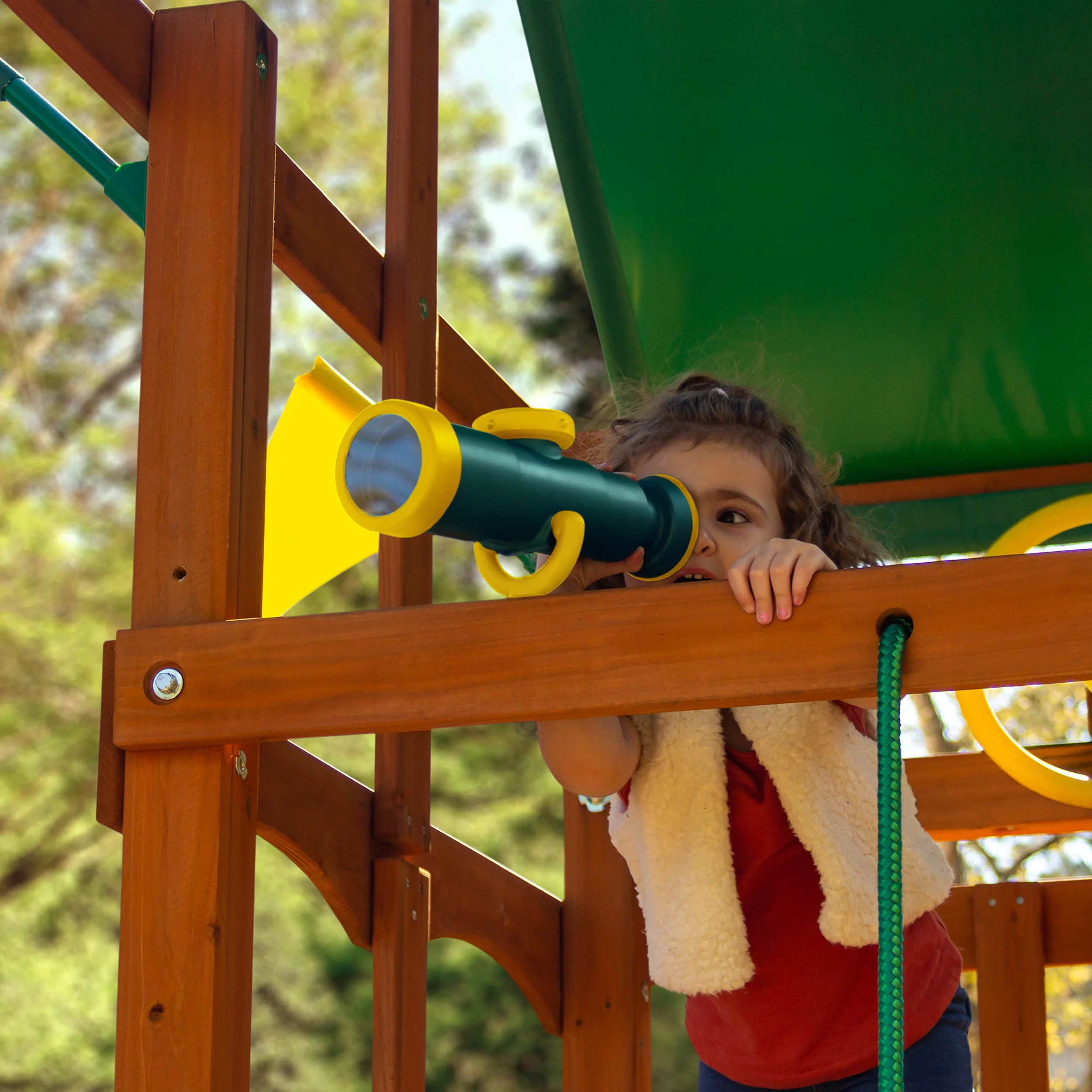 Gorilla Playsets Avalon Swing Set with Vinyl Canopy, Monkey Bars, Climbing Wall and Wave Slide, Amber