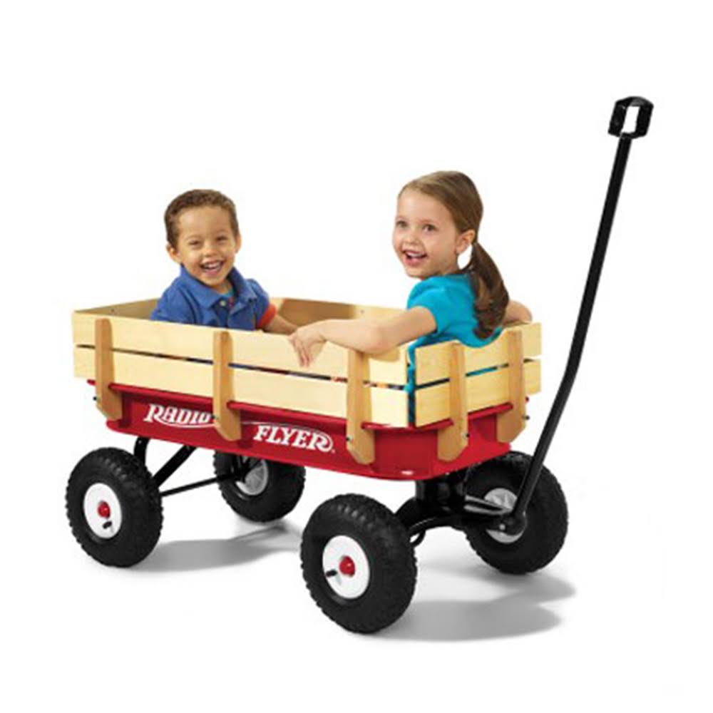 Radio Flyer Full Size All Terrain Classic Steel u0026 Wood Pull Along Wagon (2 Pack)