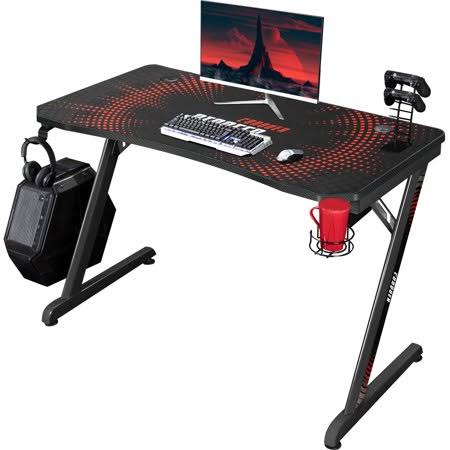 Walnew Z Shape 43 Inches Spacious Carbon Fiber Desktop Gaming Desk PC Computer Desk Office Desk with Full Piece of Mouse Pad, Cu