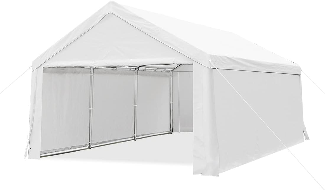 Quictent 13'X20' Heavy Duty Carport Car Canopy Galvanized Car Shelter with Reinforced Ground Bars-Beige