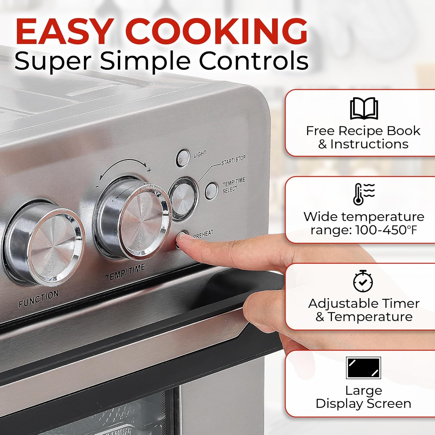 Zulay Large Countertop Air Fryer - Stainless Steel Airfryer Toaster Oven Combo with 21 Functions - 26.4Qt Capacity Stainless Steel Convection Oven with Toast, Bake, Rotisserie & Dehydrate Options
