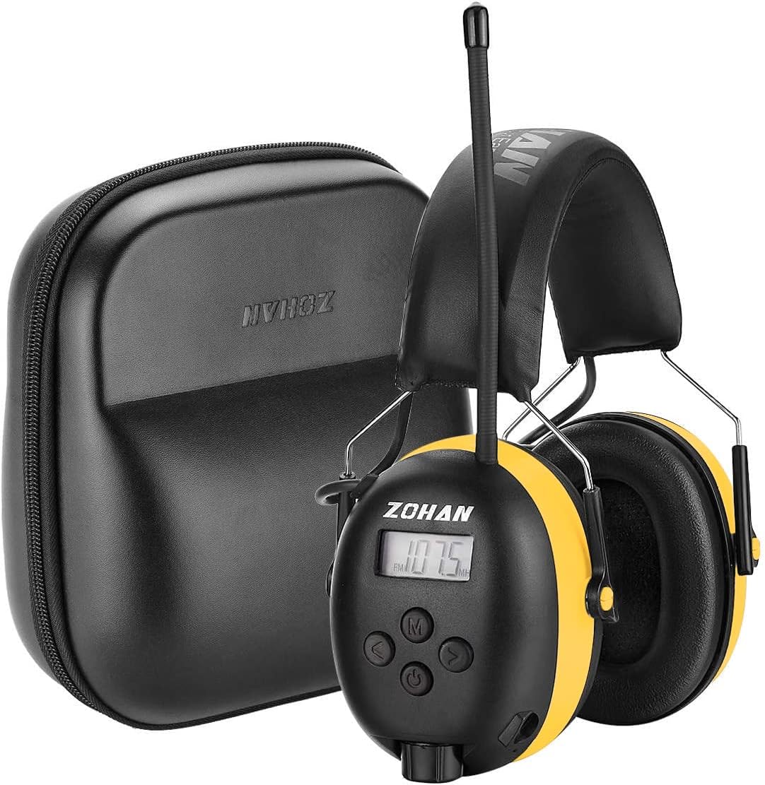 ZOHAN EM042 AM/FM Radio Headphone with Digital Display, Ear Protection Noise Reduction Safety Ear Muffs, Ultra Comfortable Hearing Protector for Lawn Mowing and Landscaping - Yellow